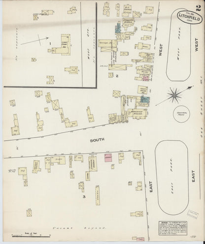 Sanborn Fire Insurance Map from Litchfield, Litchfield County, Connecticut (1884), Sheet #0002 - Complete Map Set gallery image, historic Sanborn map, vintage wall art, Connecticut Connecticut