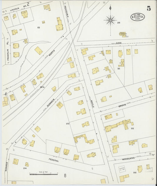 Sanborn Fire Insurance Map from Bristol, Hartford County, Connecticut (1905), Sheet #0005 - Historic Sanborn Fire Insurance Map Print, vintage old map wall art, antique decor, genealogy gift, Connecticut Connecticut map
