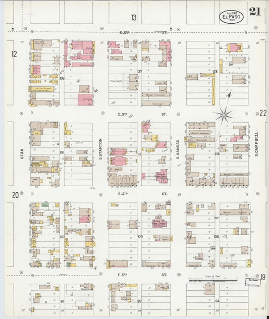Sanborn Fire Insurance Map from El Paso, El Paso County, Texas (1900), Sheet #0021 - Historic Sanborn Fire Insurance Map Print, vintage old map wall art, antique decor, genealogy gift, Texas Texas map