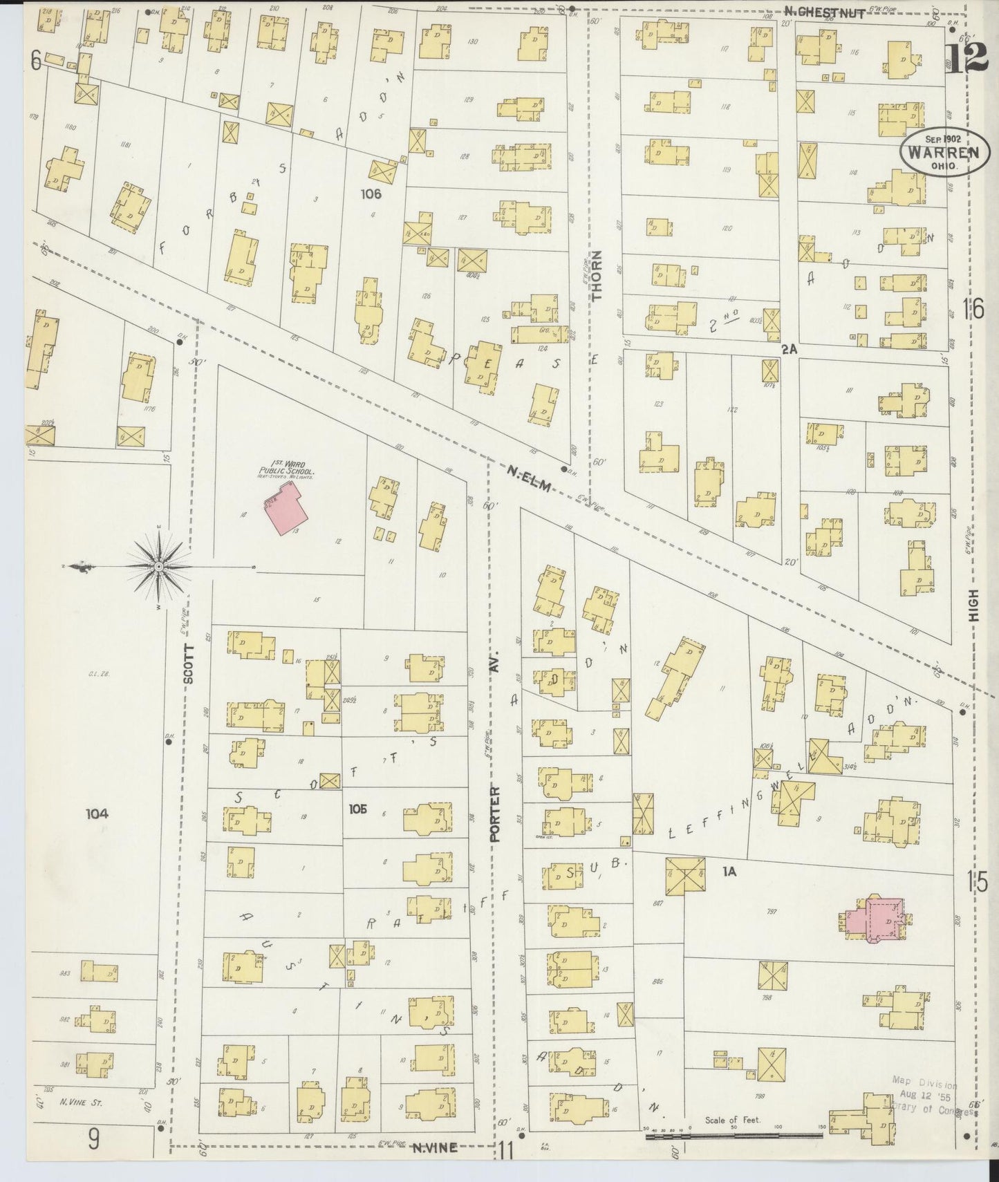 Sanborn Fire Insurance Map from Warren, Trumbull County, Ohio (1902), Sheet #0012 - Historic Sanborn Fire Insurance Map Print, vintage old map wall art, antique decor, genealogy gift, Ohio Ohio map