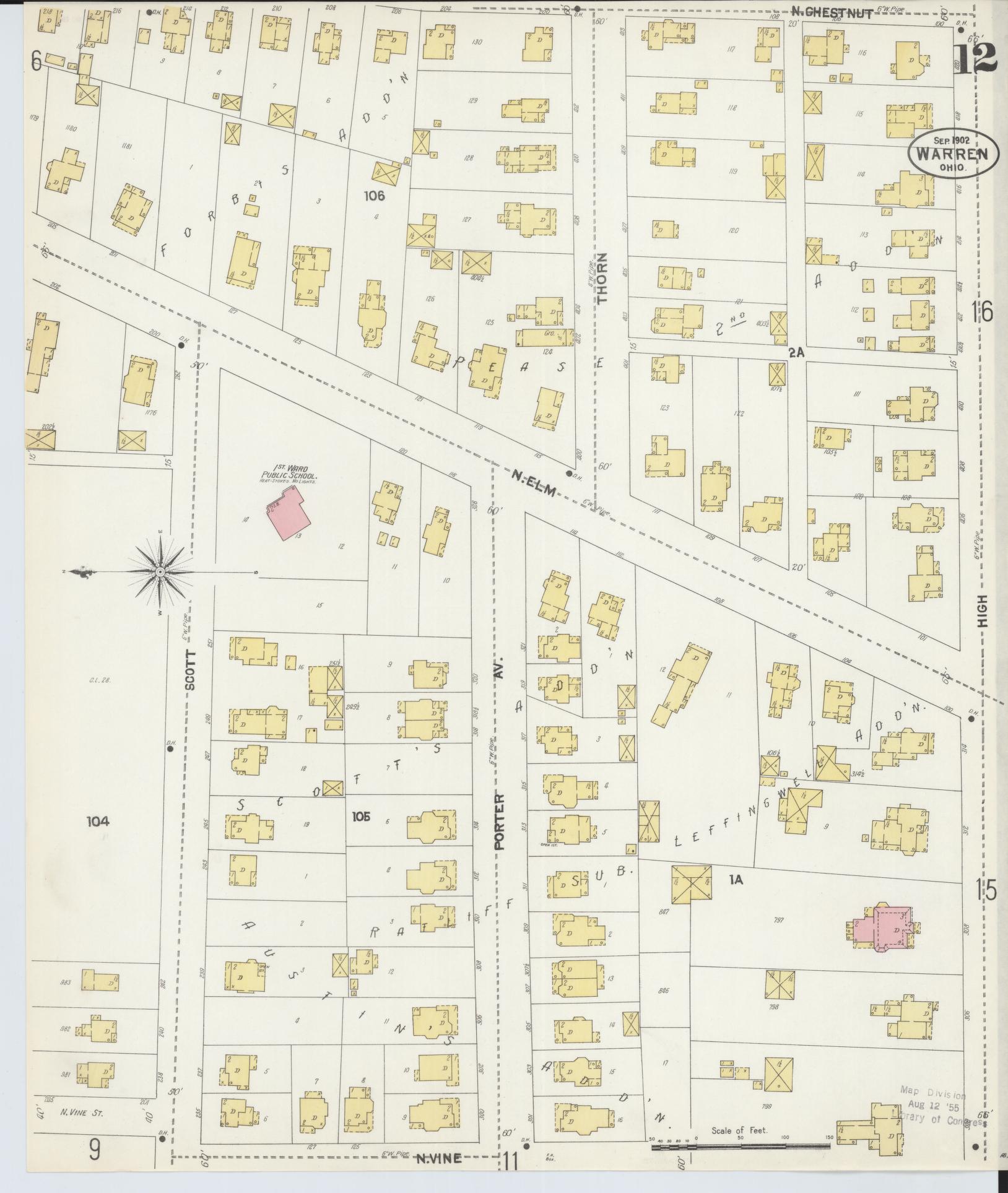 Sanborn Fire Insurance Map from Warren, Trumbull County, Ohio (1902), Sheet #0012 - Historic Sanborn Fire Insurance Map Print, vintage old map wall art, antique decor, genealogy gift, Ohio Ohio map