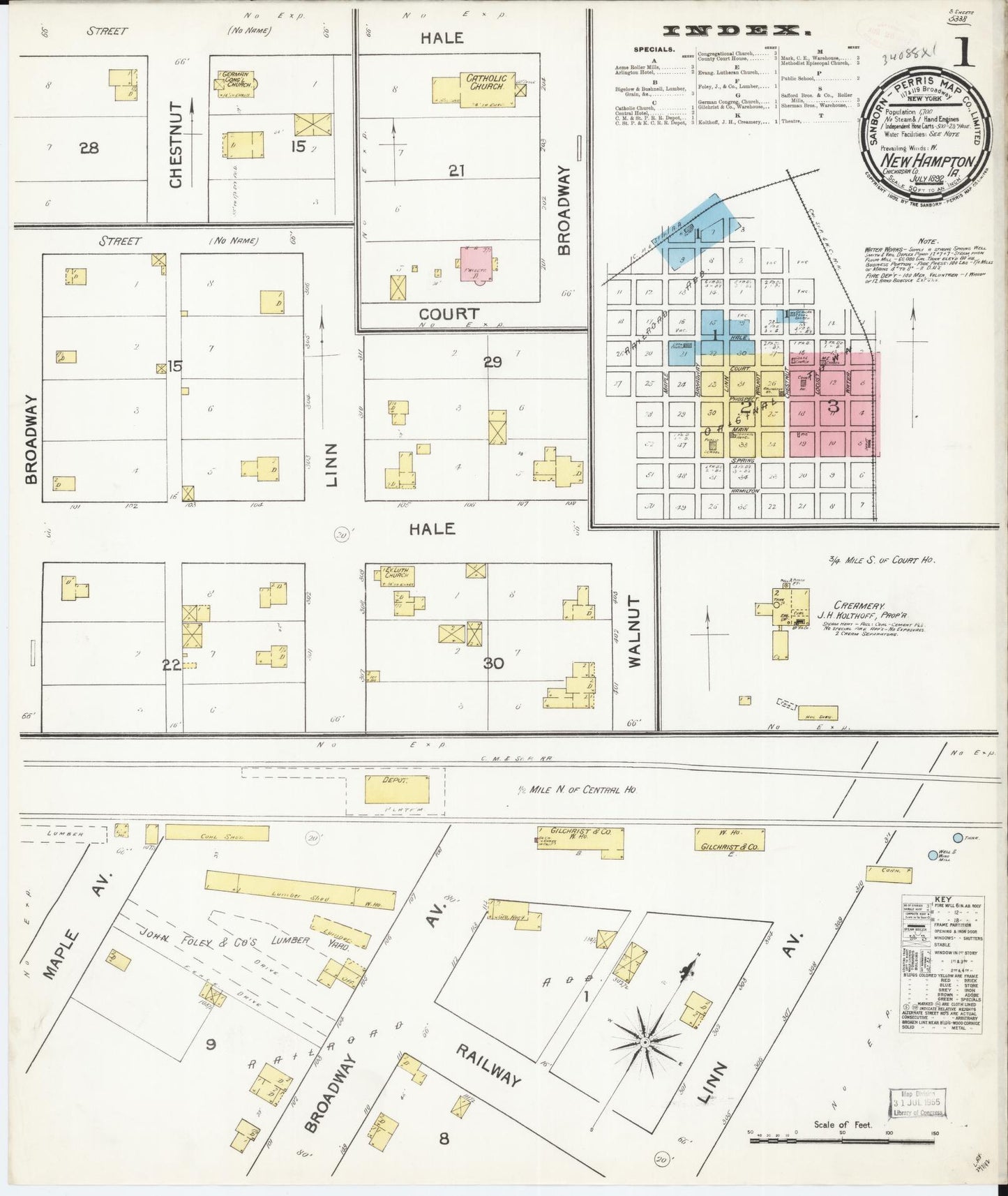 Sanborn Fire Insurance Map from New Hampton, Chickasaw County, Iowa (1892), Sheet #0001 - Historic Sanborn Fire Insurance Map Print