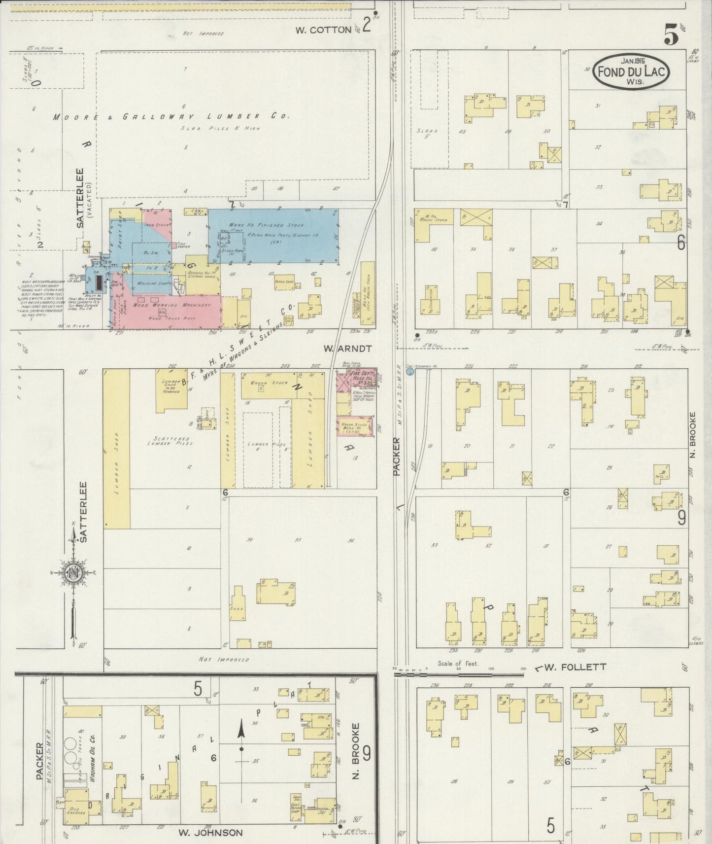 Sanborn Fire Insurance Map from Fond du Lac, Fond du Lac County, Wisconsin (1915), Sheet #0005 - Historic Sanborn Fire Insurance Map Print, vintage old map wall art, antique decor, genealogy gift, Wisconsin Wisconsin map