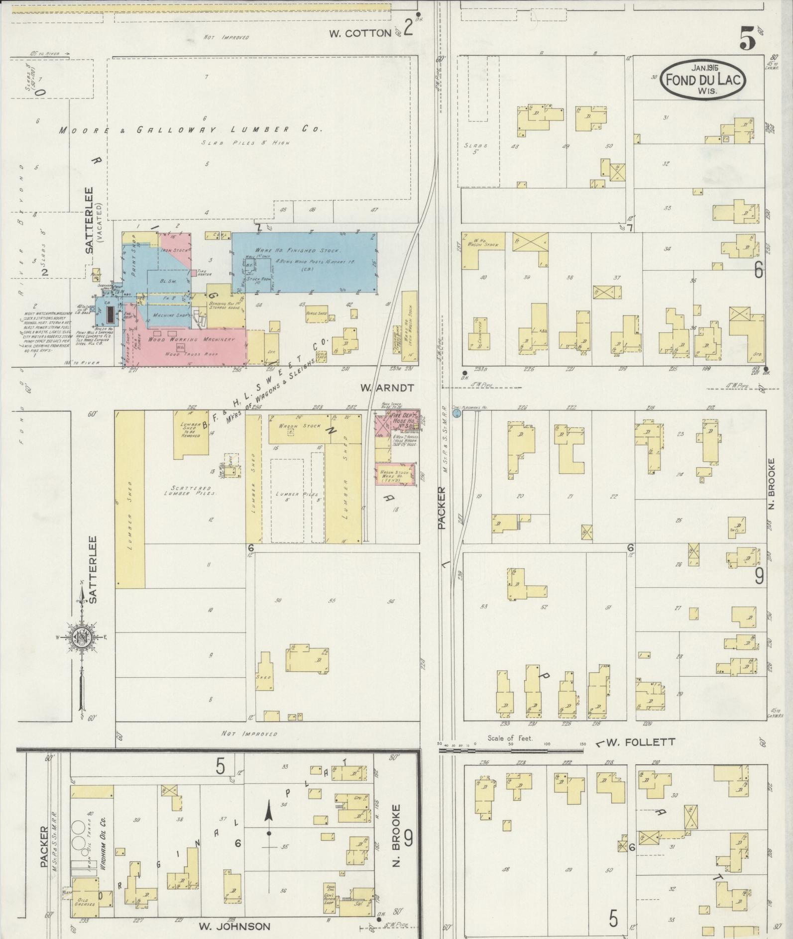Sanborn Fire Insurance Map from Fond du Lac, Fond du Lac County, Wisconsin (1915), Sheet #0005 - Historic Sanborn Fire Insurance Map Print, vintage old map wall art, antique decor, genealogy gift, Wisconsin Wisconsin map