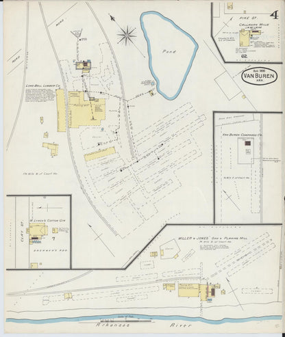 Sanborn Fire Insurance Map from Van Buren, Crawford County, Arkansas (1892), Sheet #0004 - Complete Map Set gallery image, historic Sanborn map, vintage wall art, Arkansas Arkansas