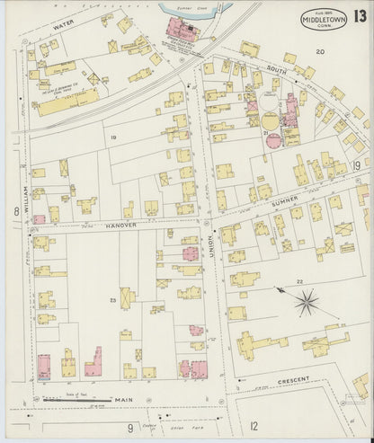 Sanborn Fire Insurance Map from Middletown, Middlesex County, Connecticut (1895), Sheet #0013 - Complete Map Set gallery image, historic Sanborn map, vintage wall art, Connecticut Connecticut