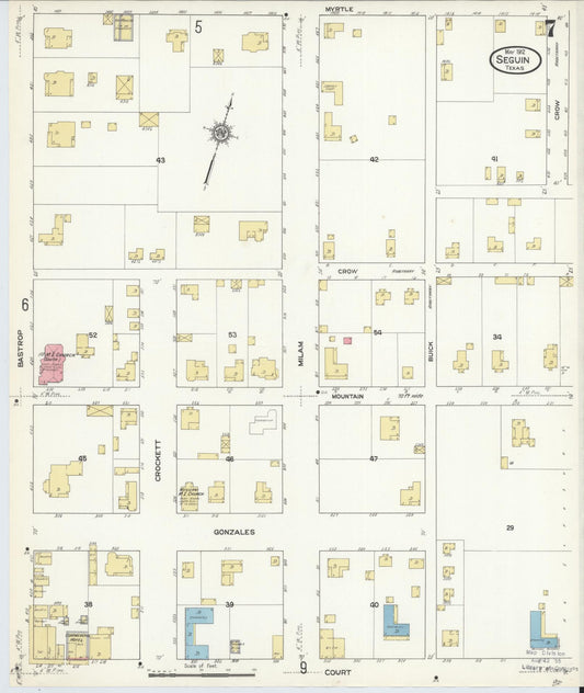 Sanborn Fire Insurance Map from Seguin, Guadalupe County, Texas (1912), Sheet #0007 - Historic Sanborn Fire Insurance Map Print, vintage old map wall art, antique decor, genealogy gift, Texas Texas map