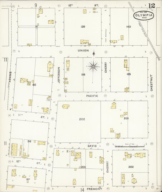 Sanborn Fire Insurance Map from Olympia, Thurston County, Washington (1896), Sheet #0012 - Historic Sanborn Fire Insurance Map Print, vintage old map wall art, antique decor, genealogy gift, Washington Washington map