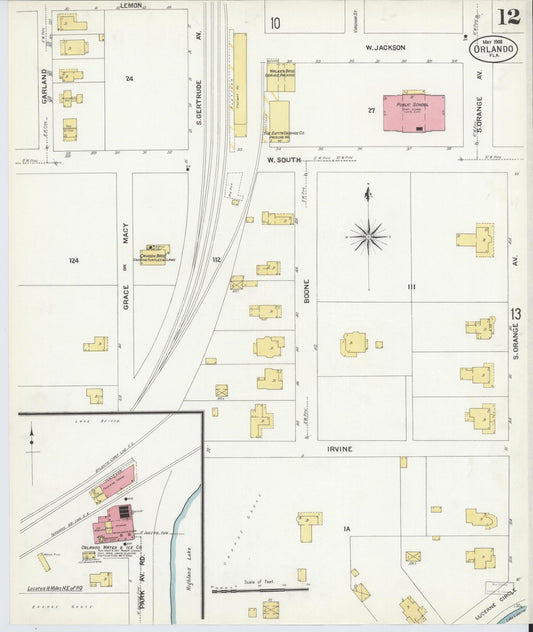 Sanborn Fire Insurance Map from Orlando, Orange County, Florida (1908), Sheet #0012 - Historic Sanborn Fire Insurance Map Print, vintage old map wall art, antique decor, genealogy gift, Florida Florida map
