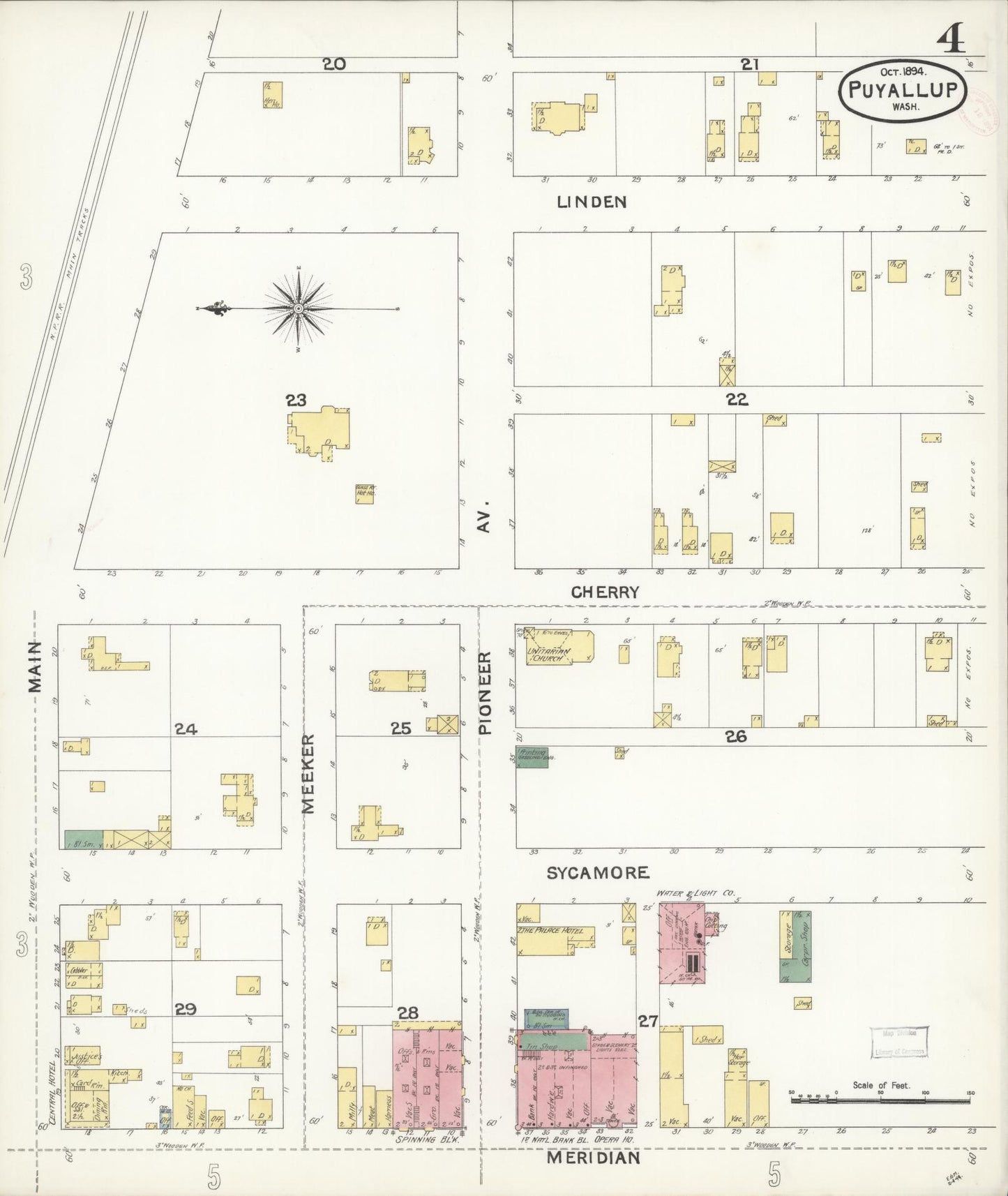 Sanborn Fire Insurance Map from Puyallup, Pierce County, Washington (1894), Sheet #0004 - Complete Map Set gallery image, historic Sanborn map, vintage wall art, Washington Washington