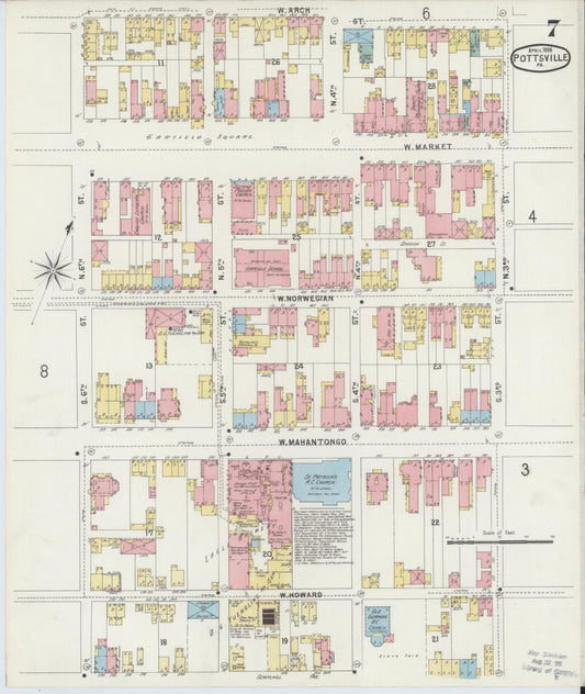 Sanborn Fire Insurance Map from Pottsville, Schuylkill County, Pennsylvania (1895), Sheet #0007 - Historic Sanborn Fire Insurance Map Print, vintage old map wall art, antique decor, genealogy gift, Pennsylvania Pennsylvania map