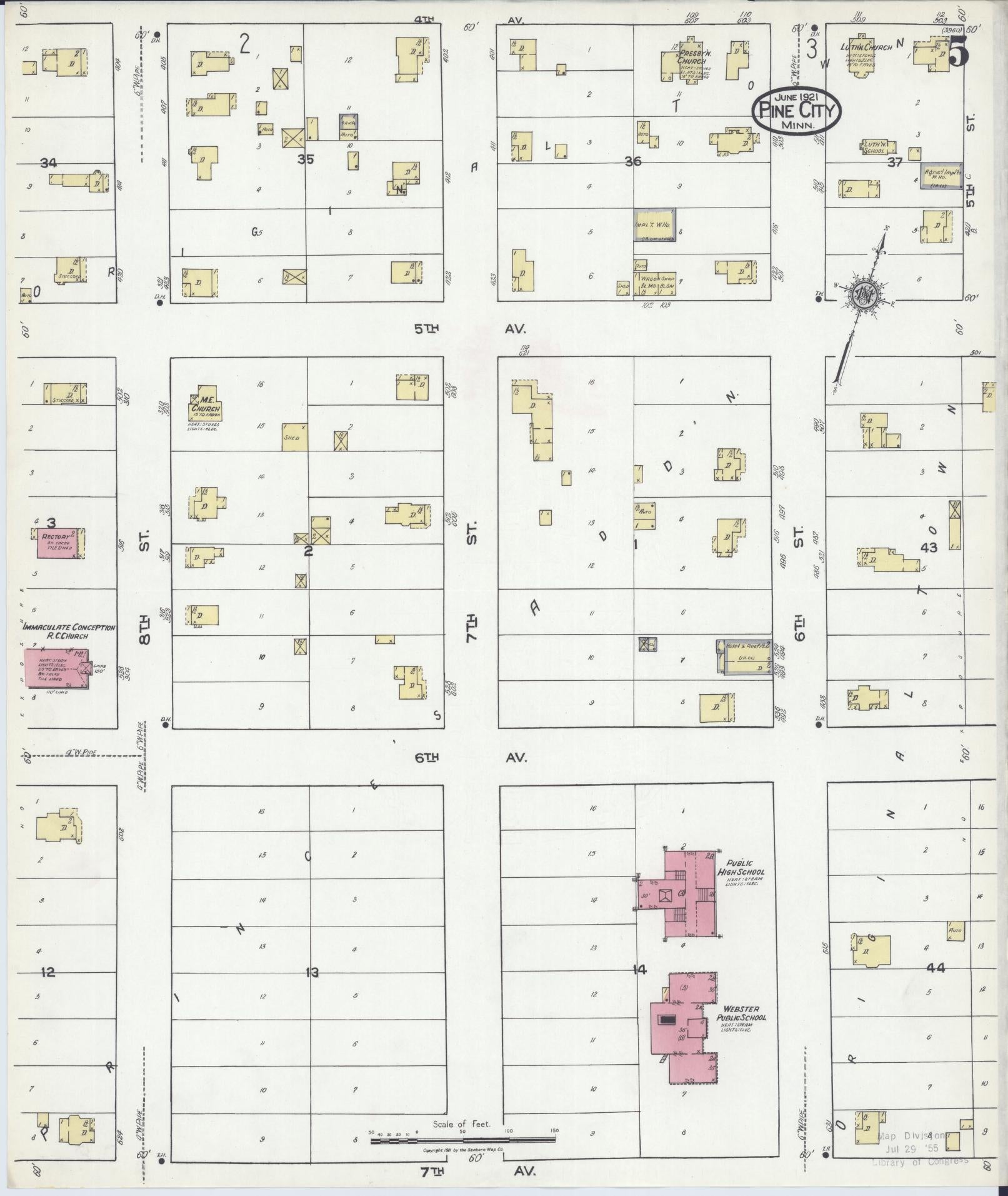 Sanborn Fire Insurance Map from Pine City, Pine County, Minnesota (1921), Sheet #0005 - Historic Sanborn Fire Insurance Map Print, vintage old map wall art, antique decor, genealogy gift, Minnesota Minnesota map