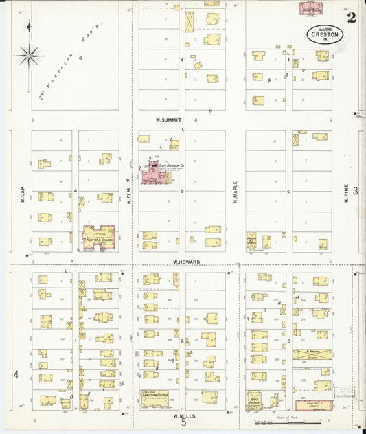 Sanborn Fire Insurance Map from Creston, Union County, Iowa (1899), Sheet #0002 - Historic Sanborn Fire Insurance Map Print, vintage old map wall art