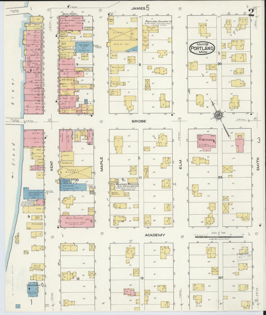 Sanborn Fire Insurance Map from Portland, Ionia County, Michigan (1918), Sheet #0002 - Historic Sanborn Fire Insurance Map Print, vintage old map wall art, antique decor, genealogy gift, Michigan Michigan map