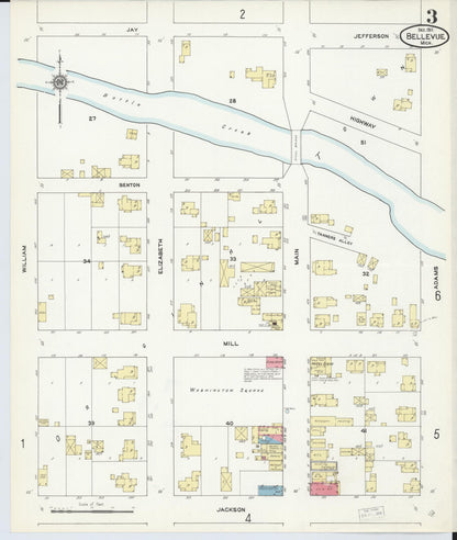 Sanborn Fire Insurance Map from Bellevue, Eaton County, Michigan (1911), Sheet #0003 - Complete Map Set gallery image, historic Sanborn map, vintage wall art, Michigan Michigan