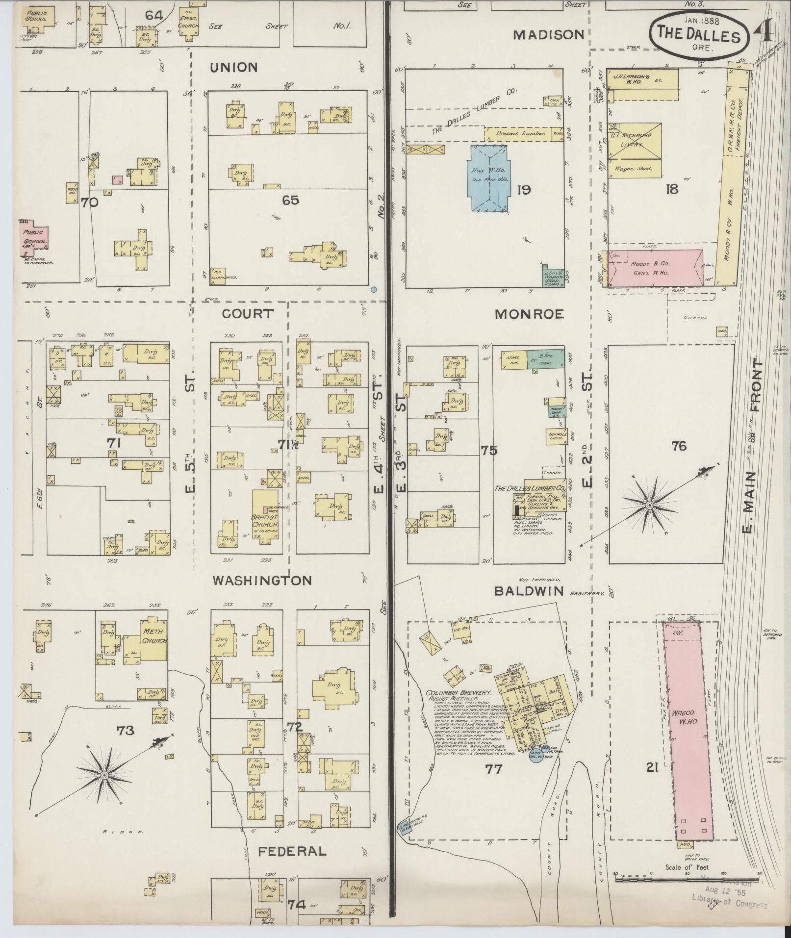 Sanborn Fire Insurance Map from The Dalles, Wasco County, Oregon (1888), Sheet #0004 - Complete Map Set gallery image, historic Sanborn map, vintage wall art, Oregon Oregon