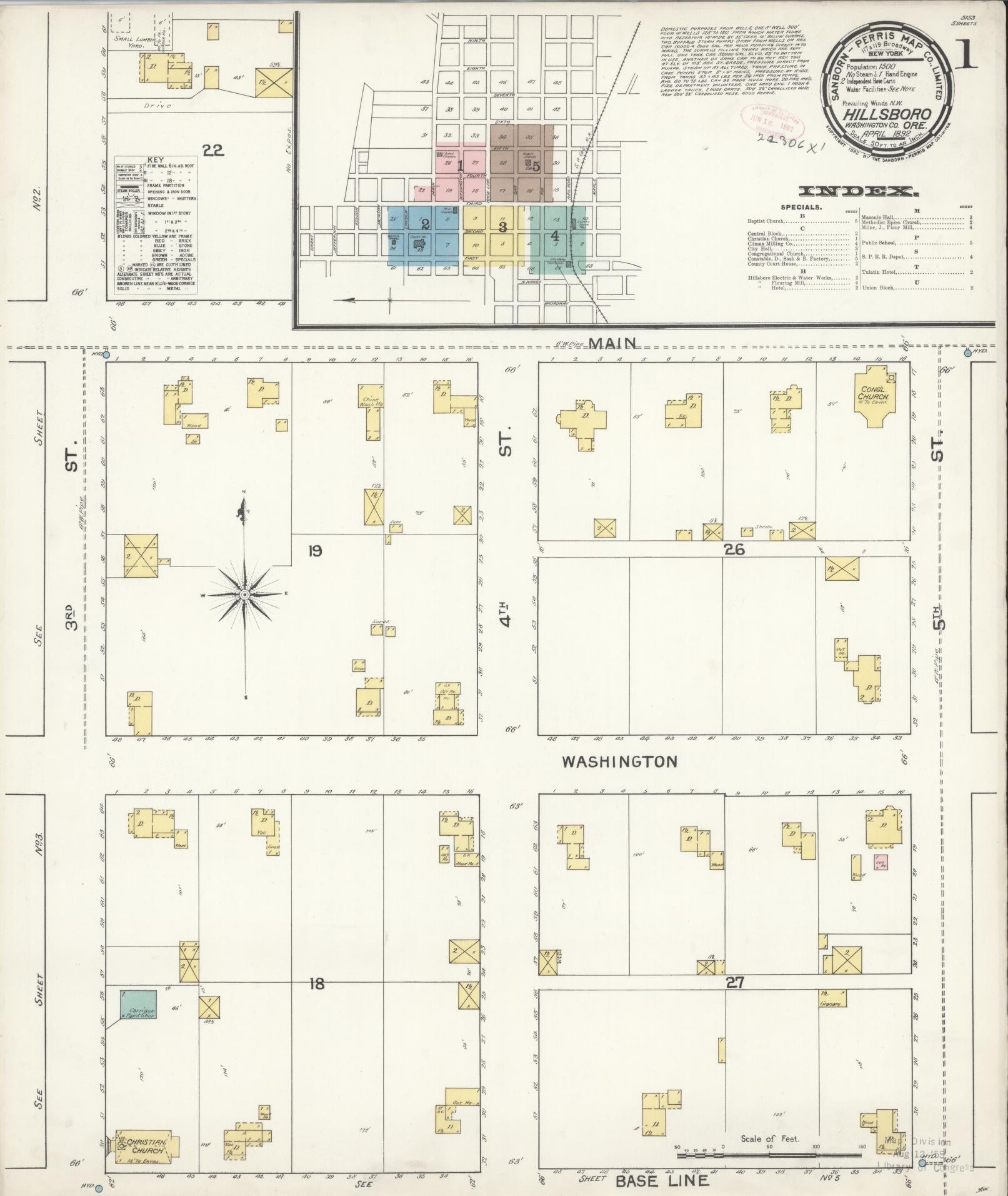 Sanborn Fire Insurance Map from Hillsboro, Washington County, Oregon (1892), Sheet #0001 - Complete Map Set gallery image, historic Sanborn map, vintage wall art, Oregon Oregon