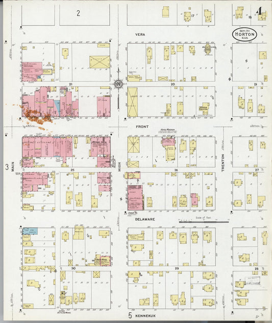 Sanborn Fire Insurance Map from Horton, Brown County, Kansas (1911), Sheet #0004 - Historic Sanborn Fire Insurance Map Print, vintage old map wall art, antique decor, genealogy gift, Kansas Kansas map