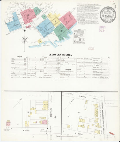 Sanborn Fire Insurance Map from New Castle, New Castle County, Delaware (1907), Sheet #0001 - Complete Map Set gallery image, historic Sanborn map, vintage wall art, Delaware Delaware