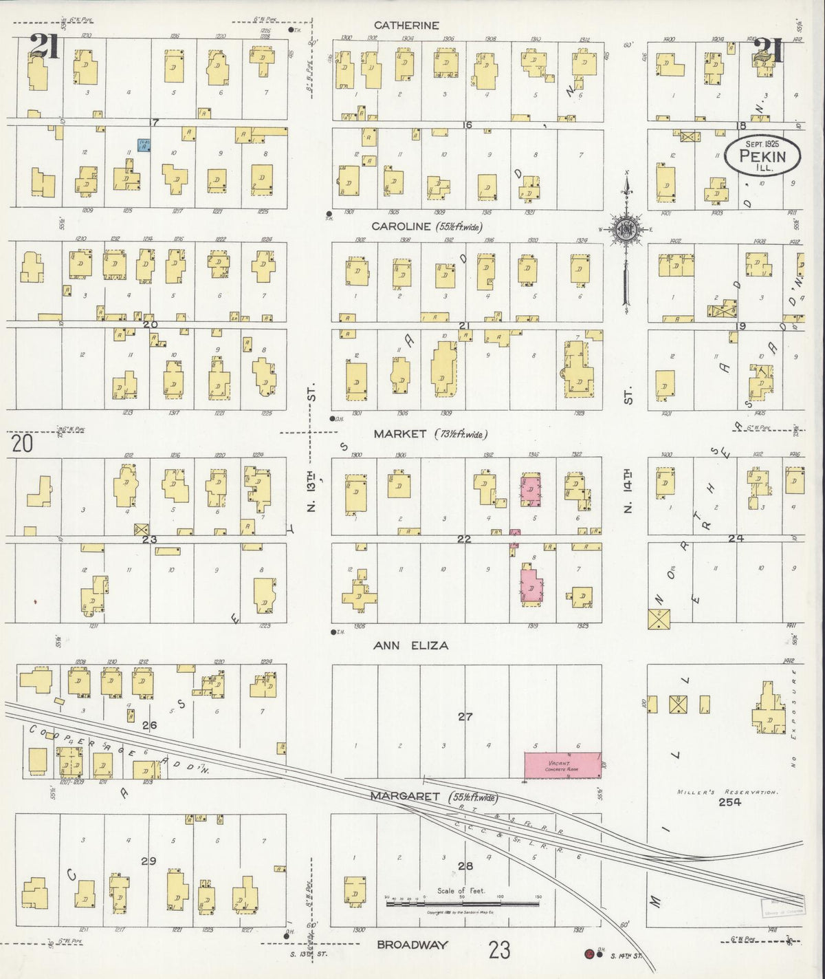 Sanborn Fire Insurance Map from Pekin, Tazewell County, Illinois (1925), Sheet #0021 - Complete Map Set gallery image, historic Sanborn map, vintage wall art, Illinois Illinois