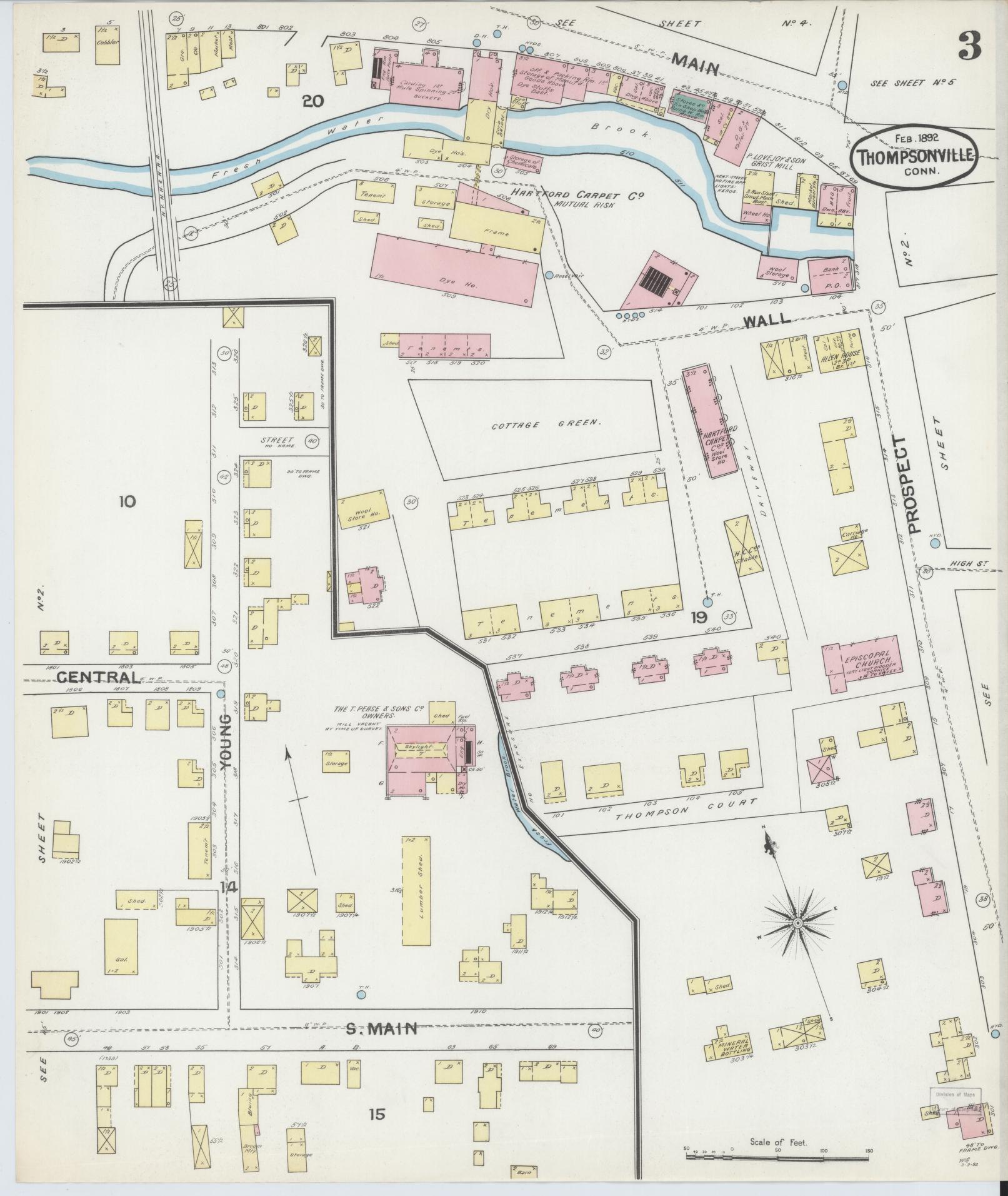 Sanborn Fire Insurance Map from Thompsonville, Hartford County, Connecticut (1892), Sheet #0003 - Complete Map Set gallery image, historic Sanborn map, vintage wall art, Connecticut Connecticut
