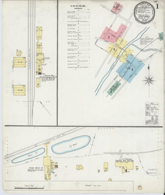 Sanborn Fire Insurance Map from Oxford, Chenango County, New York (1897), Sheet #0001 - Historic Sanborn Fire Insurance Map Print, vintage old map wall art, antique decor, genealogy gift, New York New York map