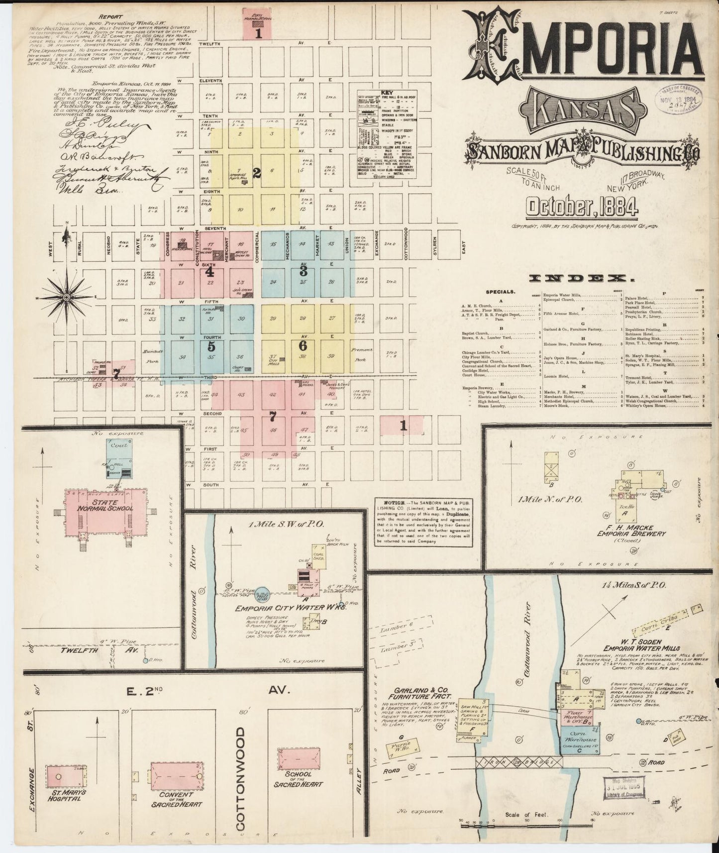 Sanborn Fire Insurance Map from Emporia, Lyon County, Kansas (1884), Sheet #0001 - Historic Sanborn Fire Insurance Map Print, vintage old map wall art, antique decor, genealogy gift, Kansas Kansas map