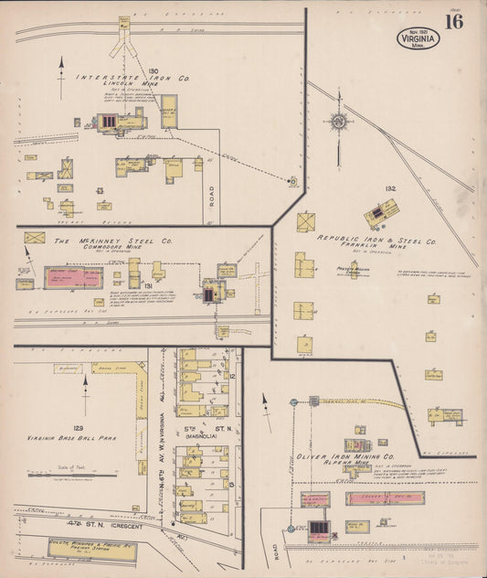 Sanborn Fire Insurance Map from Virginia, Saint Louis County, Minnesota (1921), Sheet #0016 - Historic Sanborn Fire Insurance Map Print, vintage old map wall art, antique decor, genealogy gift, Minnesota Minnesota map
