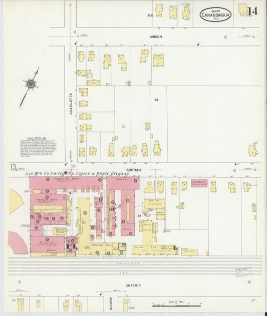 Sanborn Fire Insurance Map from Canandaigua, Ontario County, New York (1911), Sheet #0014 - Historic Sanborn Fire Insurance Map Print, vintage old map wall art, antique decor, genealogy gift, New York New York map