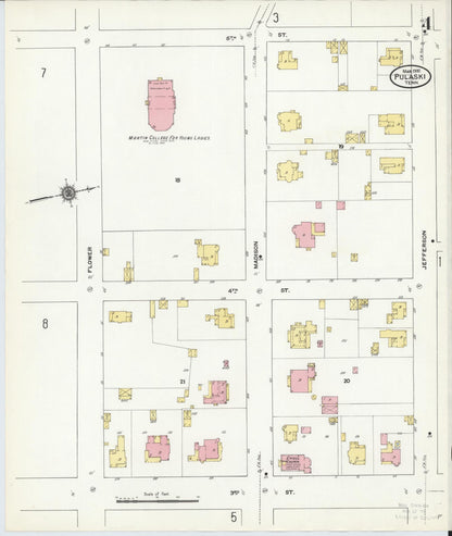 Sanborn Fire Insurance Map from Pulaski, Giles County, Tennessee (1910), Sheet #0004 - Complete Map Set gallery image, historic Sanborn map, vintage wall art, Tennessee Tennessee