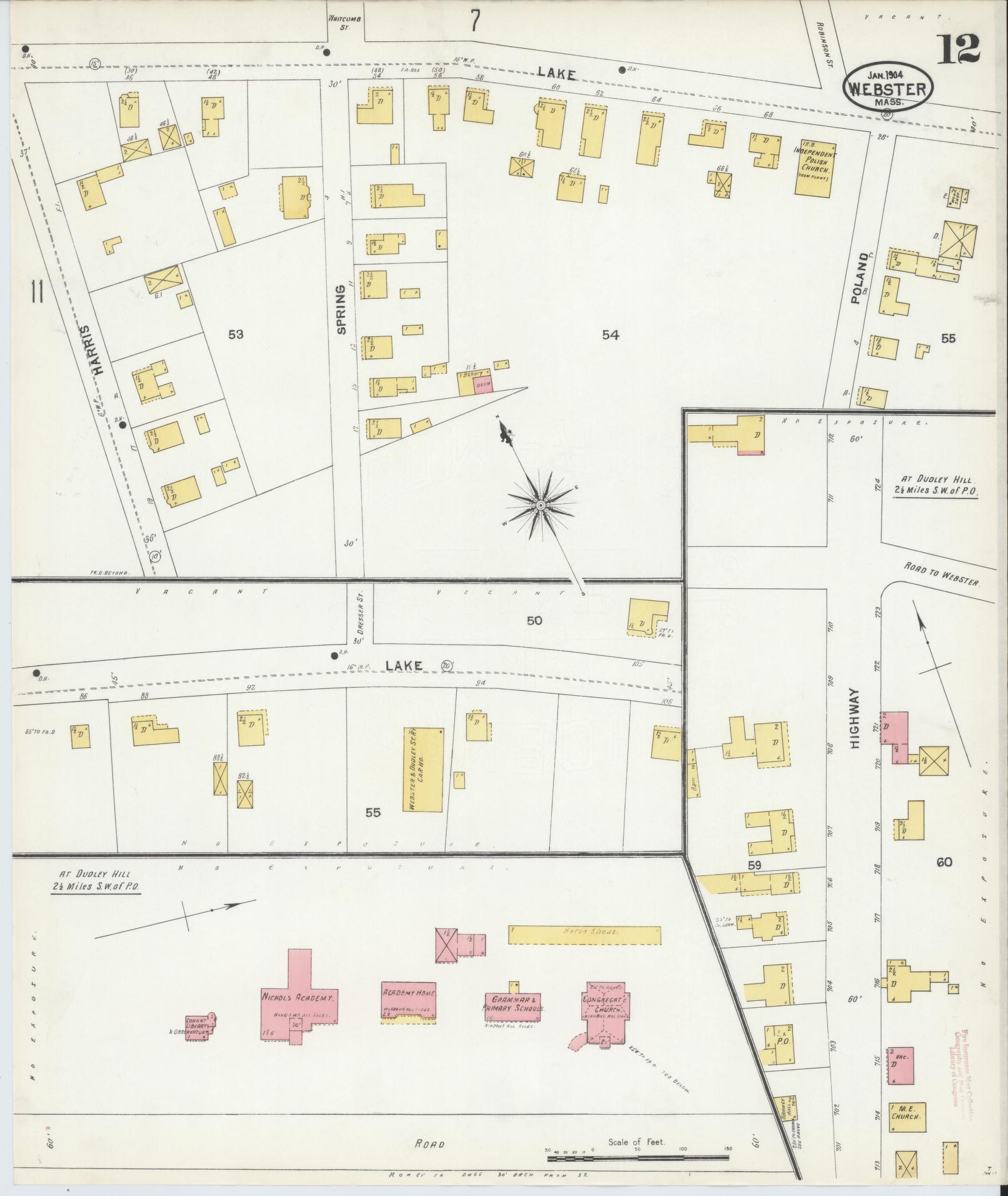 Sanborn Fire Insurance Map from Webster, Worcester County, Massachusetts (1904), Sheet #0012 - Complete Map Set gallery image, historic Sanborn map, vintage wall art, Massachusetts Massachusetts