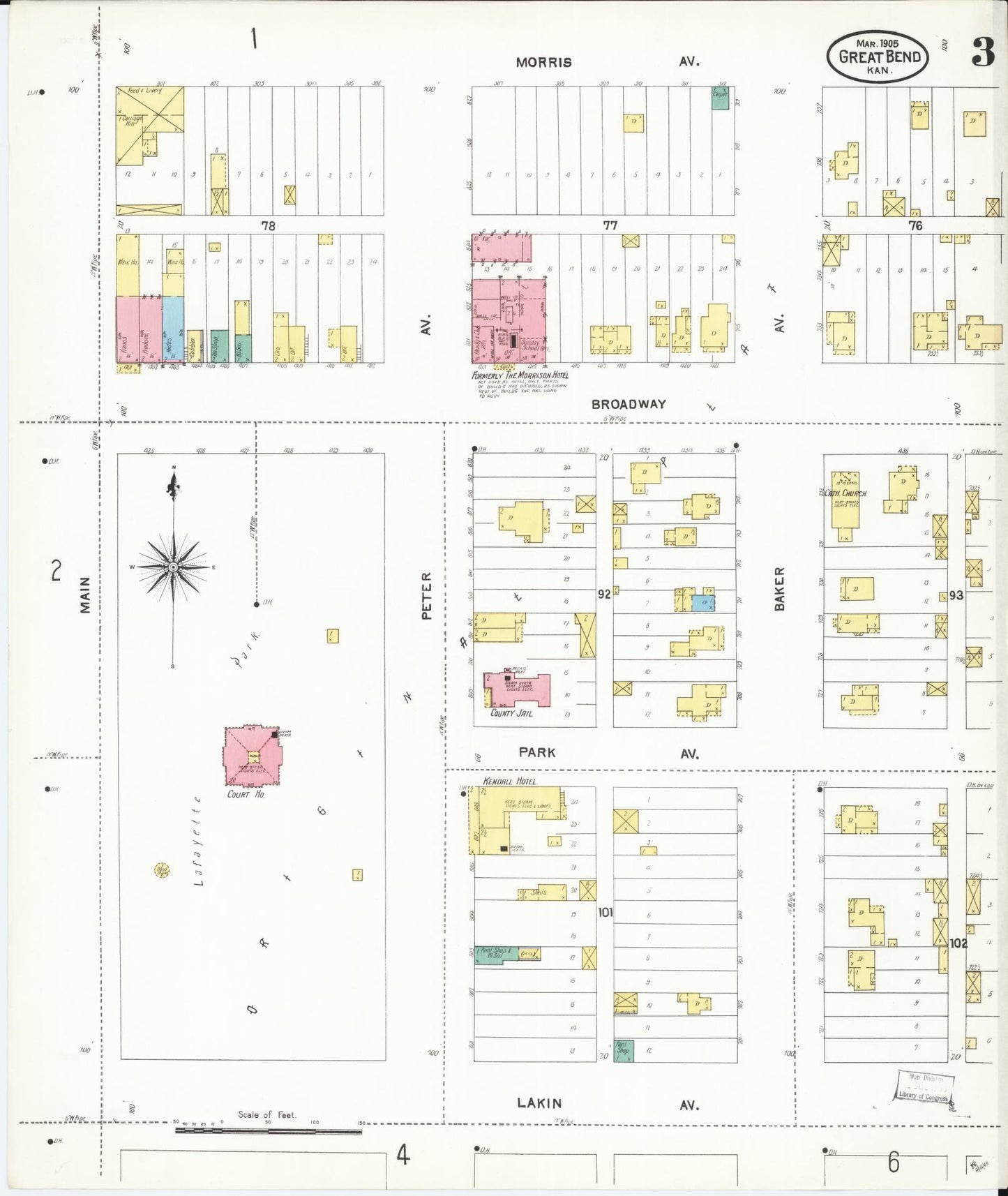 Sanborn Fire Insurance Map from Great Bend, Barton County, Kansas (1905), Sheet #0003 - Complete Map Set gallery image, historic Sanborn map, vintage wall art, Kansas Kansas