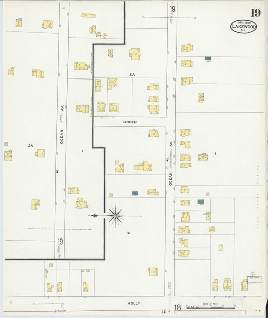 Sanborn Fire Insurance Map from Lakewood, Ocean County, New Jersey (1909), Sheet #0019 - Historic Sanborn Fire Insurance Map Print, vintage old map wall art, antique decor, genealogy gift, New Jersey New Jersey map