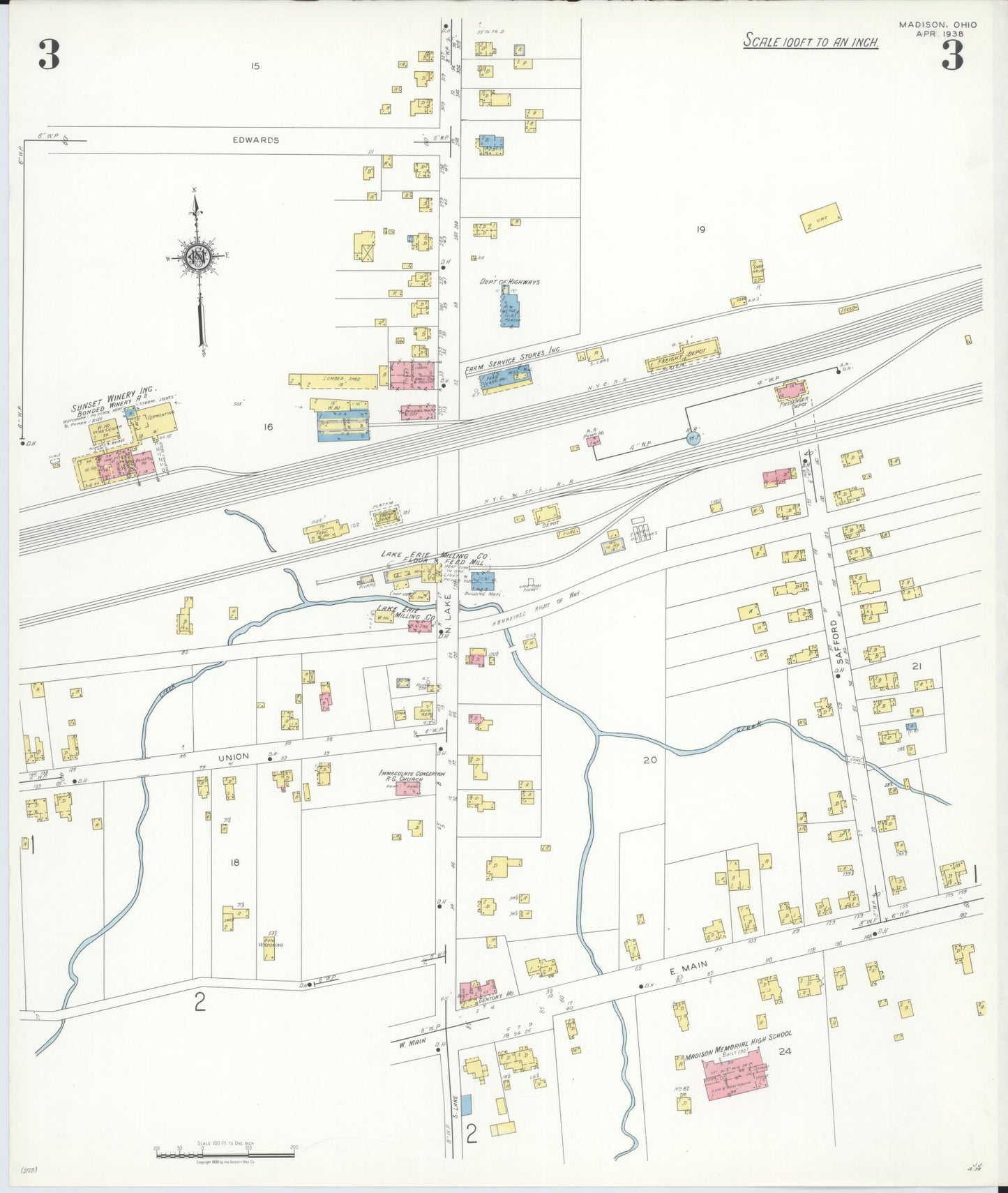 Sanborn Fire Insurance Map from Madison, Lake County, Ohio (1938), Sheet #0003 - Historic Sanborn Fire Insurance Map Print, vintage old map wall art, antique decor, genealogy gift, Ohio Ohio map