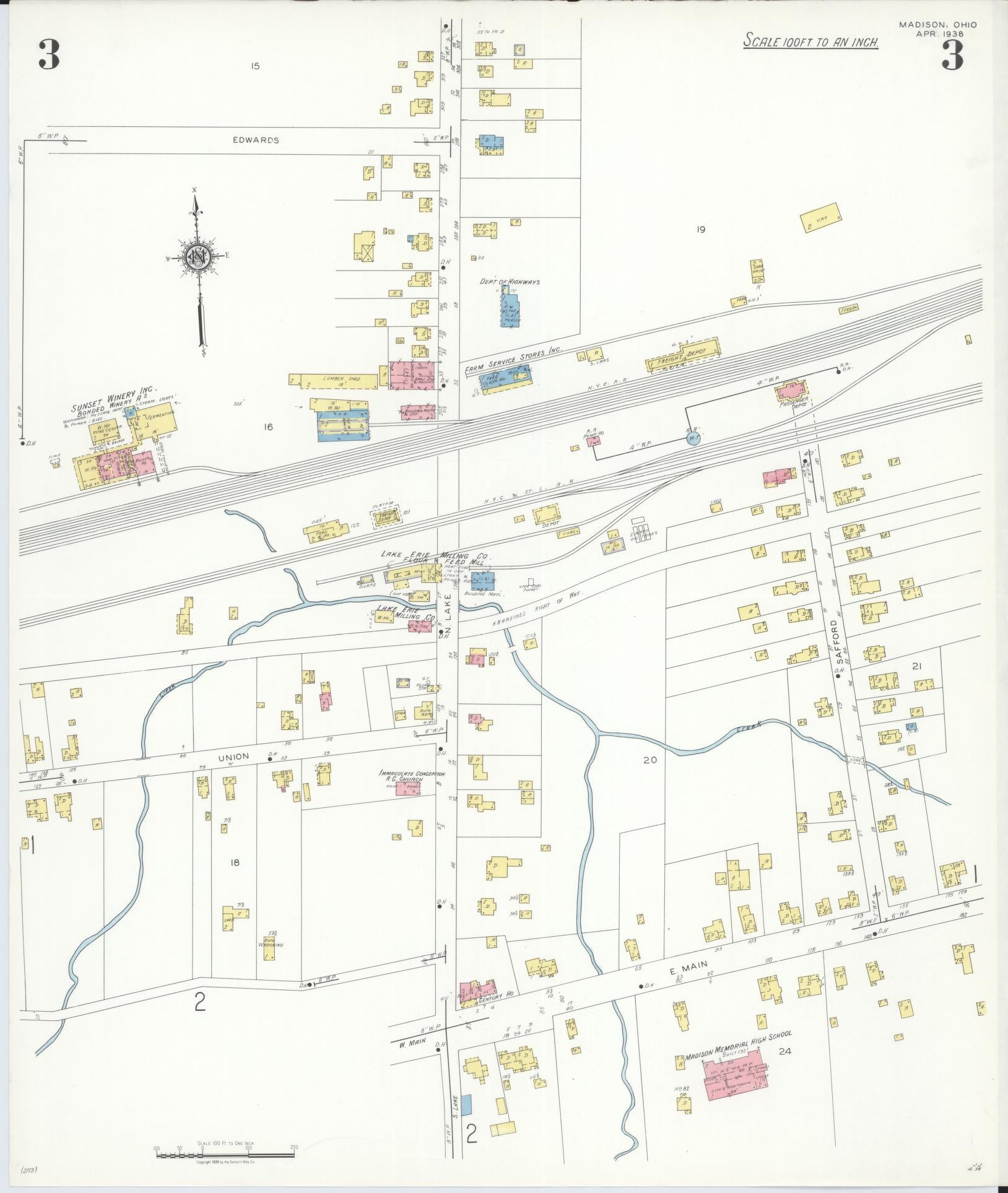 Sanborn Fire Insurance Map from Madison, Lake County, Ohio (1938), Sheet #0003 - Historic Sanborn Fire Insurance Map Print, vintage old map wall art, antique decor, genealogy gift, Ohio Ohio map
