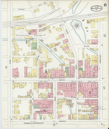 Sanborn Fire Insurance Map from Meadville, Crawford County, Pennsylvania (1896), Sheet #0006 - Complete Map Set gallery image, historic Sanborn map, vintage wall art, Pennsylvania Pennsylvania