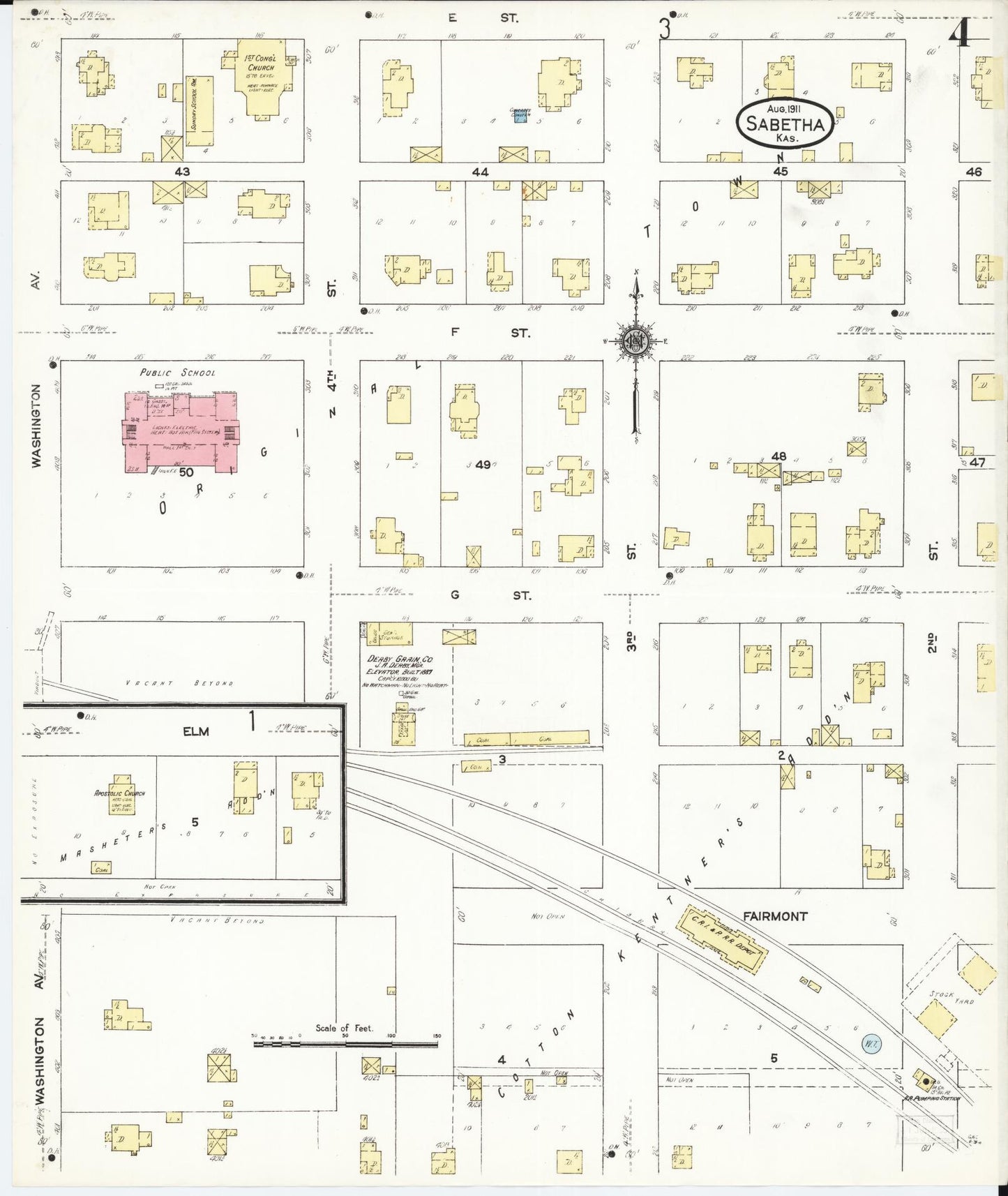 Sanborn Fire Insurance Map from Sabetha, Nemaha County, Kansas (1911), Sheet #0004 - Historic Sanborn Fire Insurance Map Print, vintage old map wall art, antique decor, genealogy gift, Kansas Kansas map