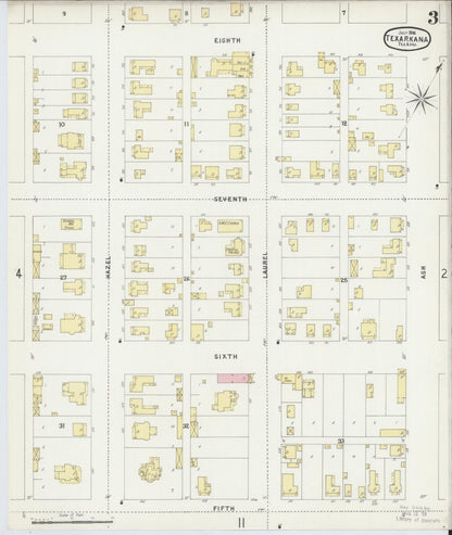 Sanborn Fire Insurance Map from Texarkana, Bowie County, Texas (1896), Sheet #0003 - Complete Map Set gallery image, historic Sanborn map, vintage wall art, Texas Texas