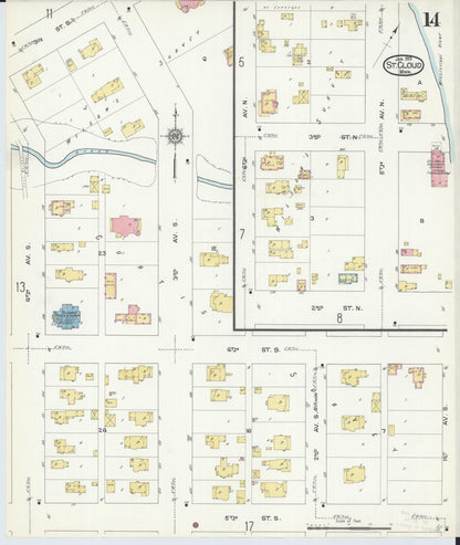 Sanborn Fire Insurance Map from Saint Cloud, Stearns, Benton, and Sherburne Counties, Minnesota (1913), Sheet #0014 - Complete Map Set gallery image, historic Sanborn map, vintage wall art, Minnesota Minnesota