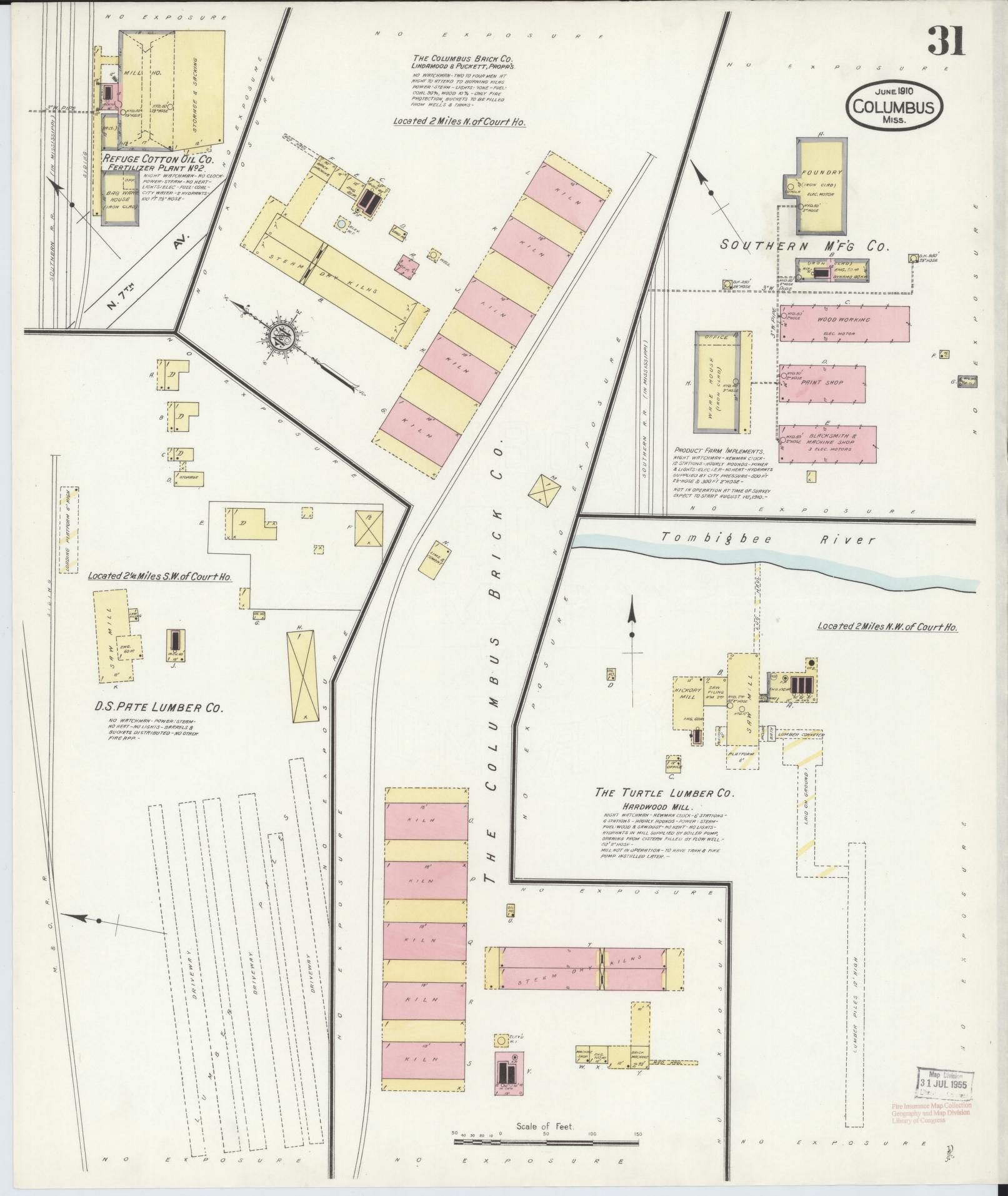 Sanborn Fire Insurance Map from Columbus, Lowndes County, Mississippi (1910), Sheet #0031 - Complete Map Set gallery image, historic Sanborn map, vintage wall art, Mississippi Mississippi