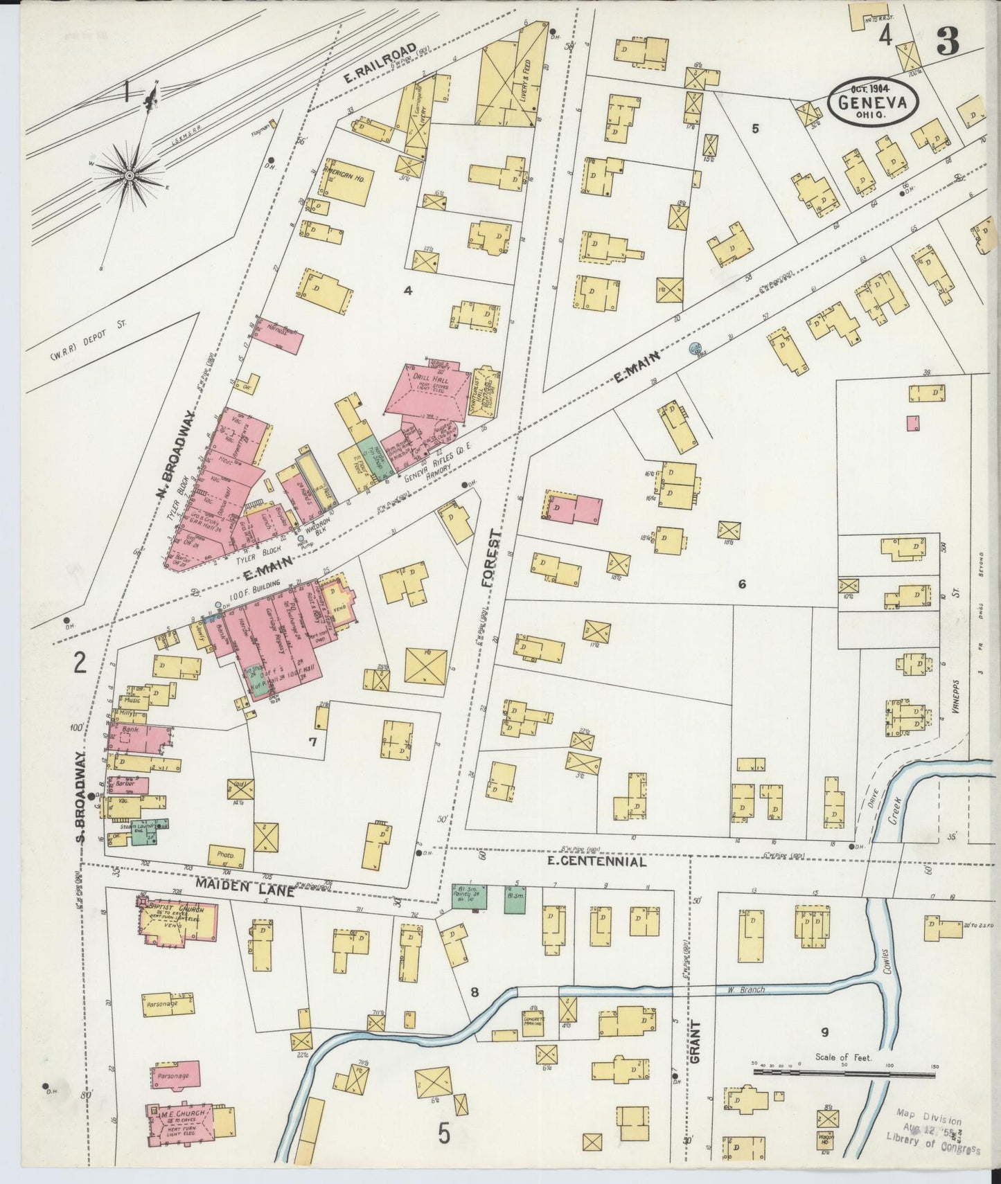 Sanborn Fire Insurance Map from Geneva, Ashtabula County, Ohio (1904), Sheet #0003 - Historic Sanborn Fire Insurance Map Print, vintage old map wall art, antique decor, genealogy gift, Ohio Ohio map
