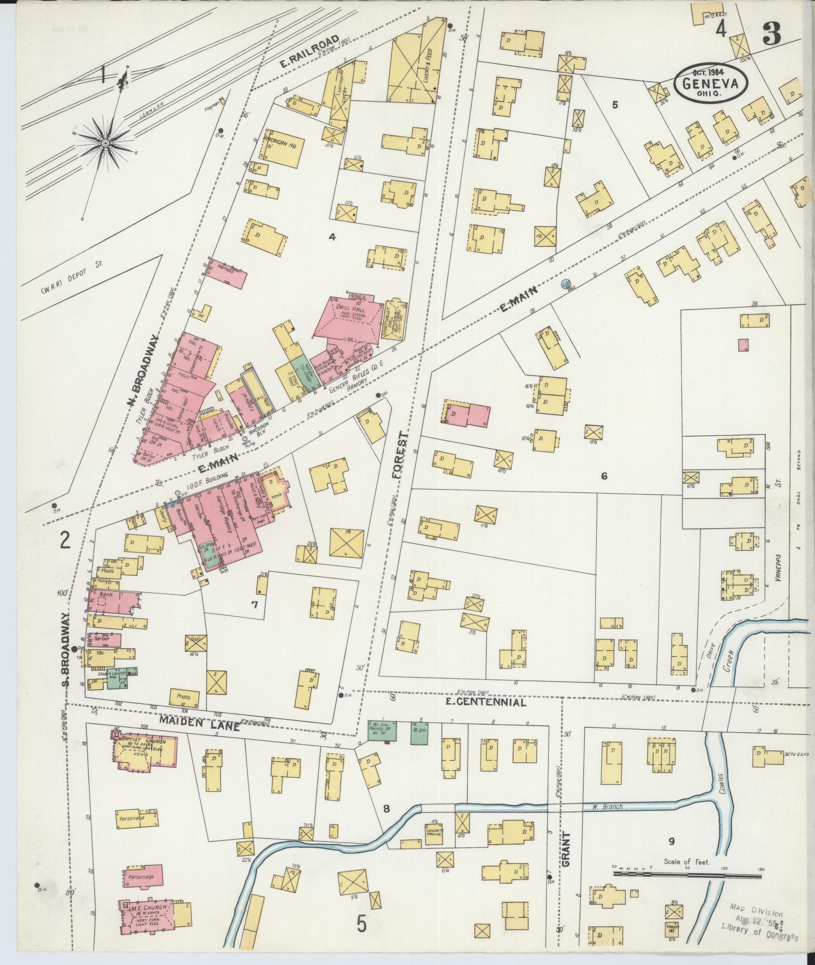 Sanborn Fire Insurance Map from Geneva, Ashtabula County, Ohio (1904), Sheet #0003 - Historic Sanborn Fire Insurance Map Print, vintage old map wall art, antique decor, genealogy gift, Ohio Ohio map