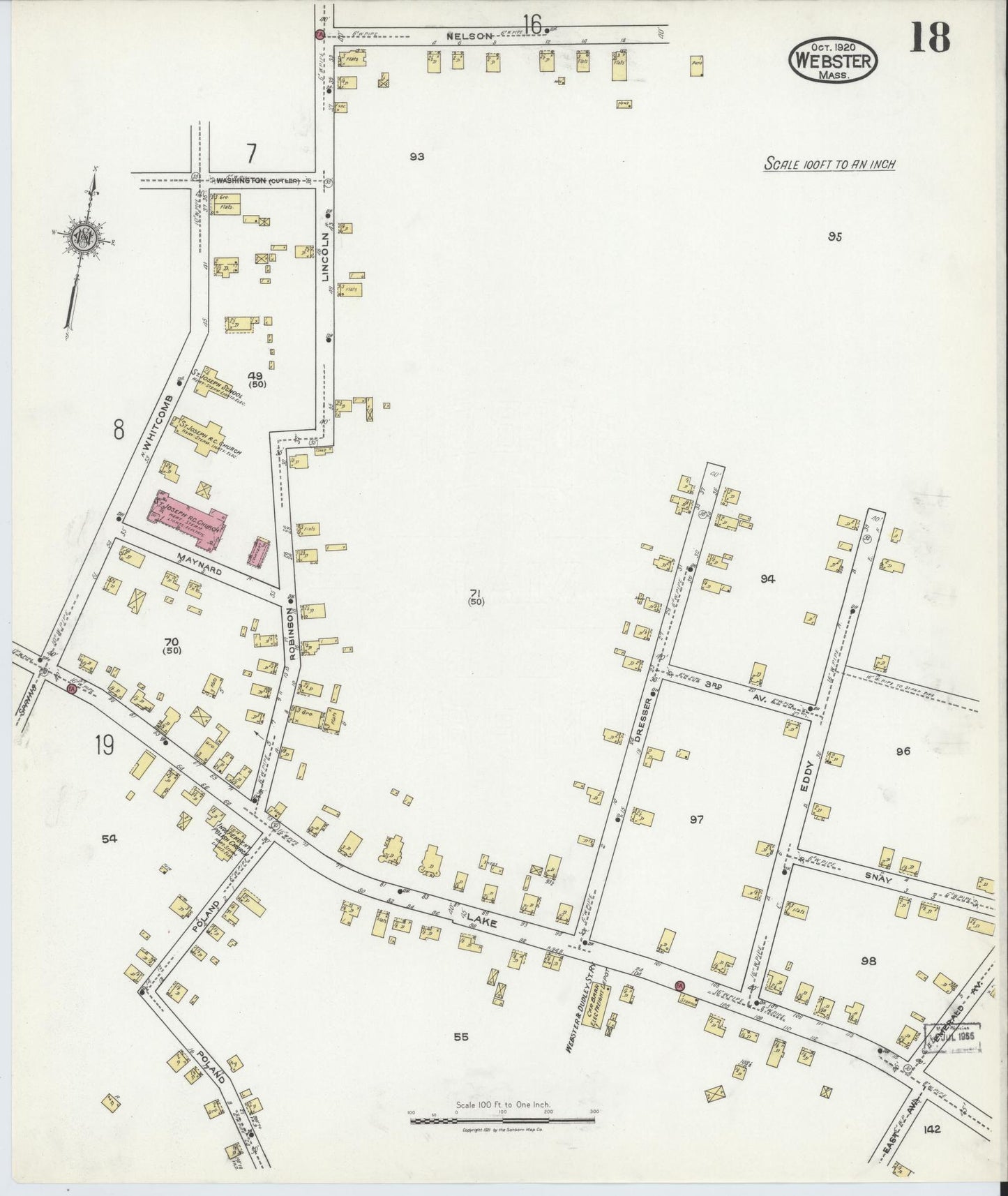 Sanborn Fire Insurance Map from Webster, Worcester County, Massachusetts (1920), Sheet #0018 - Complete Map Set gallery image, historic Sanborn map, vintage wall art, Massachusetts Massachusetts