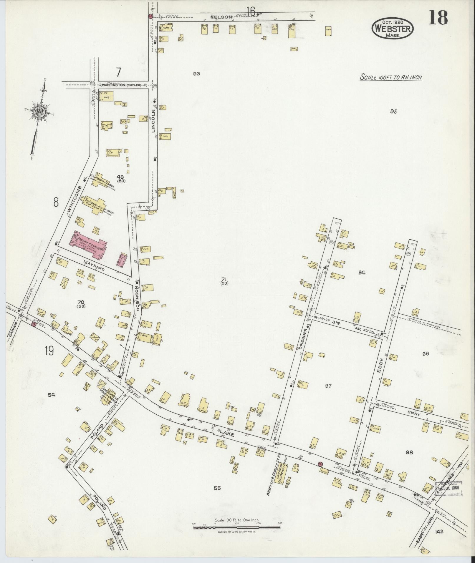 Sanborn Fire Insurance Map from Webster, Worcester County, Massachusetts (1920), Sheet #0018 - Complete Map Set gallery image, historic Sanborn map, vintage wall art, Massachusetts Massachusetts