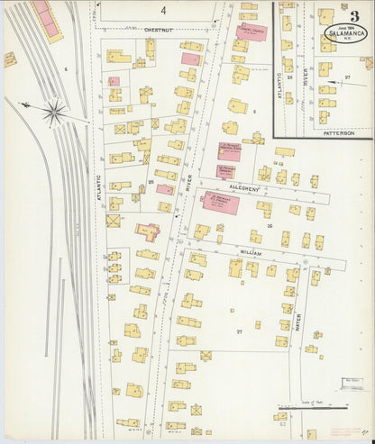Sanborn Fire Insurance Map from Salamanca, Cattaraugus County, New York (1904), Sheet #0003 - Historic Sanborn Fire Insurance Map Print, vintage old map wall art, antique decor, genealogy gift, New York New York map