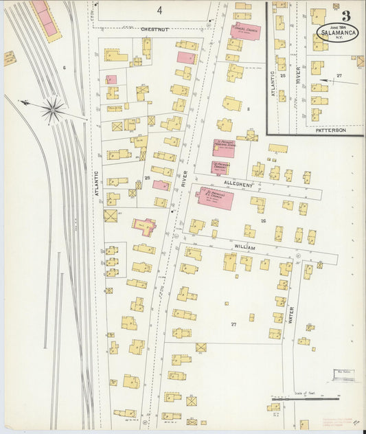 Sanborn Fire Insurance Map from Salamanca, Cattaraugus County, New York (1904), Sheet #0003 - Historic Sanborn Fire Insurance Map Print, vintage old map wall art, antique decor, genealogy gift, New York New York map