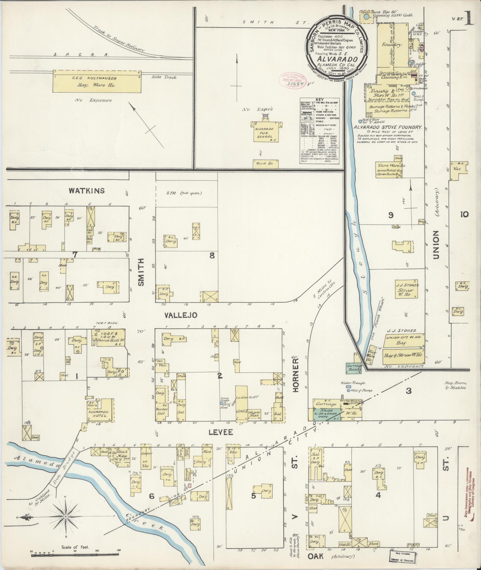 Sanborn Fire Insurance Map from Alvarado, Alameda County, California (1890), Sheet #0001 - Historic Sanborn Fire Insurance Map Print, vintage old map wall art, antique decor, genealogy gift, California California map