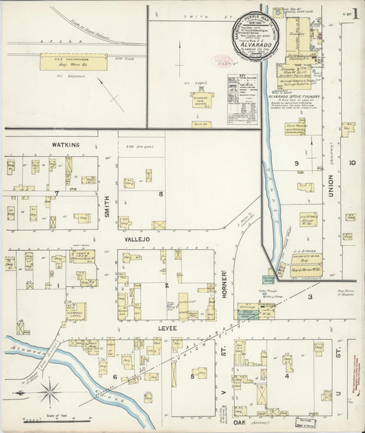Sanborn Fire Insurance Map from Alvarado, Alameda County, California (1890), Sheet #0001 - Historic Sanborn Fire Insurance Map Print, vintage old map wall art, antique decor, genealogy gift, California California map