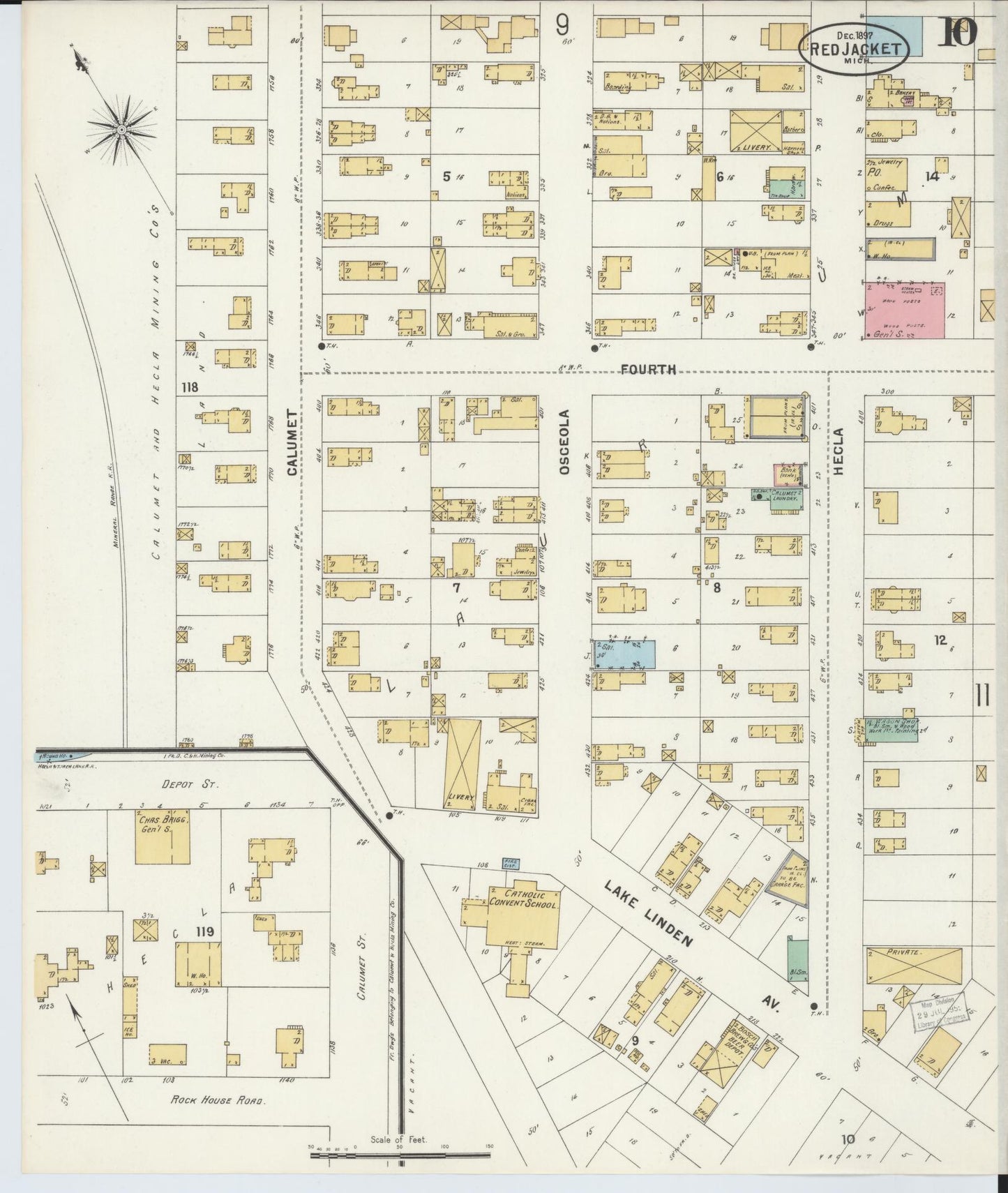Sanborn Fire Insurance Map from Red Jacket, Houghton County, Michigan (1897), Sheet #0010 - Complete Map Set gallery image, historic Sanborn map, vintage wall art, Michigan Michigan