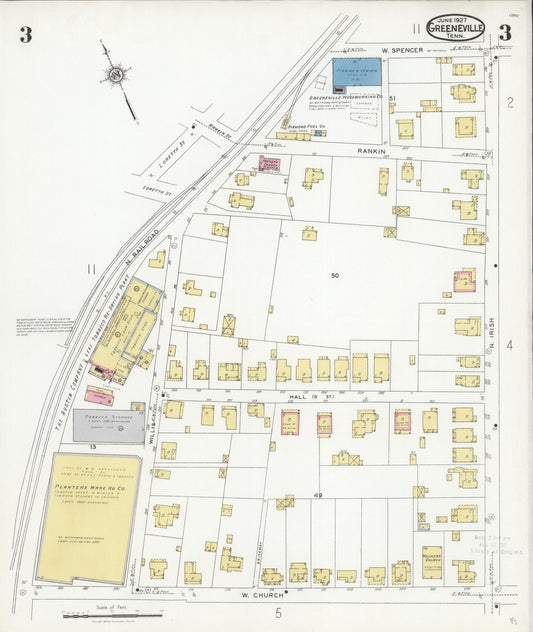Sanborn Fire Insurance Map from Greeneville, Greene County, Tennessee (1927), Sheet #0003 - Historic Sanborn Fire Insurance Map Print, vintage old map wall art, antique decor, genealogy gift, Tennessee Tennessee map